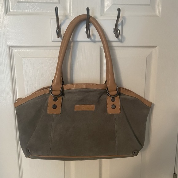 Sundance Medium Leather Suede Satchel Handbag Purse Olive Green Brown EUC - Picture 9 of 14